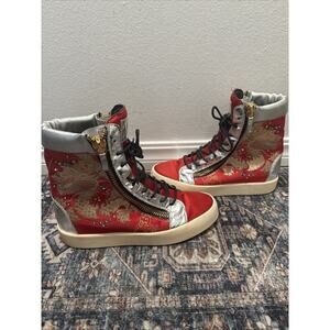 Giuseppe Zanotti Red Dragon silk detail high-top sneakers Size 44